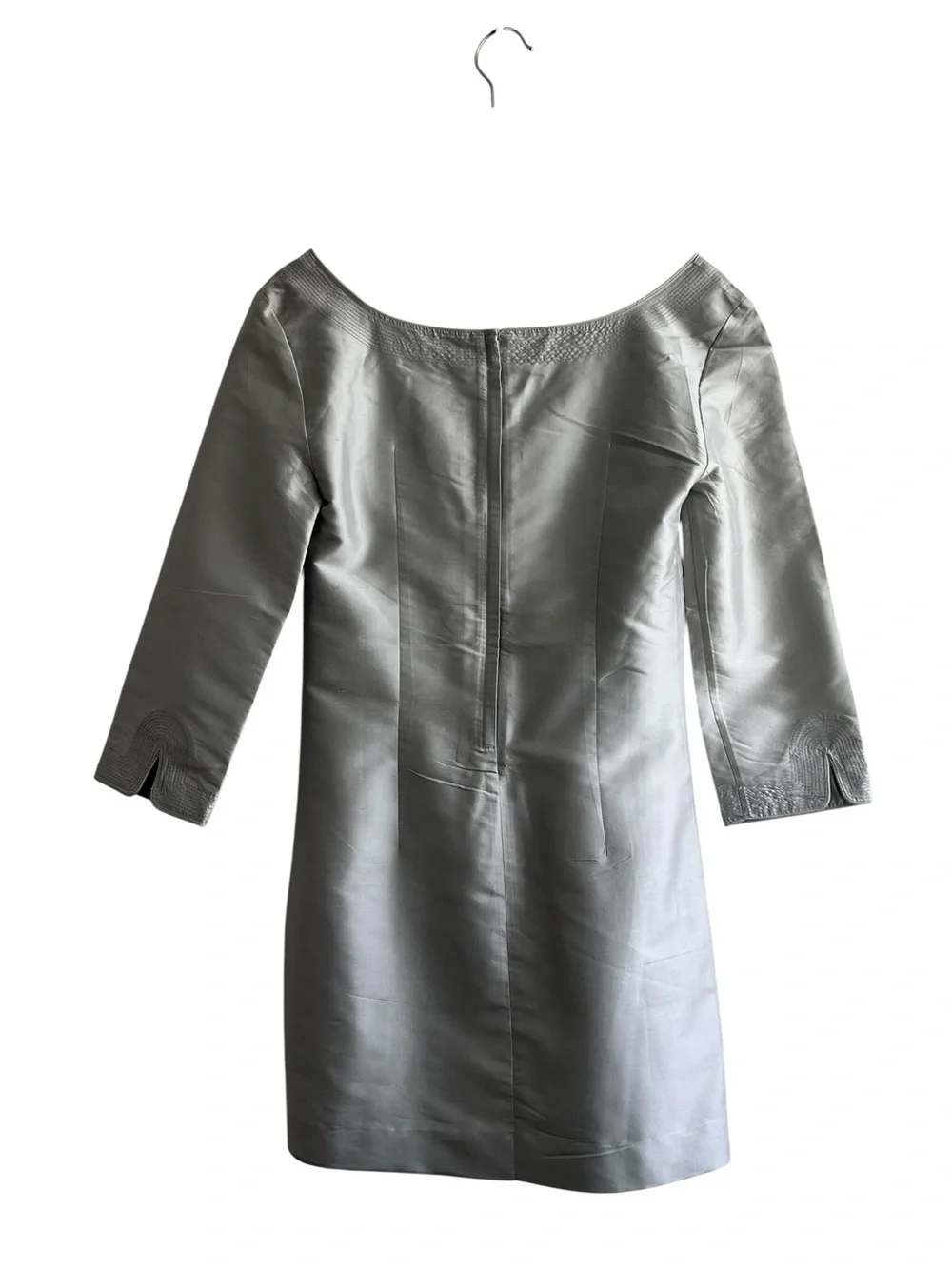J. Crew Icy Silver Blue Silk Shift Dress with Notch Neck Sz 2